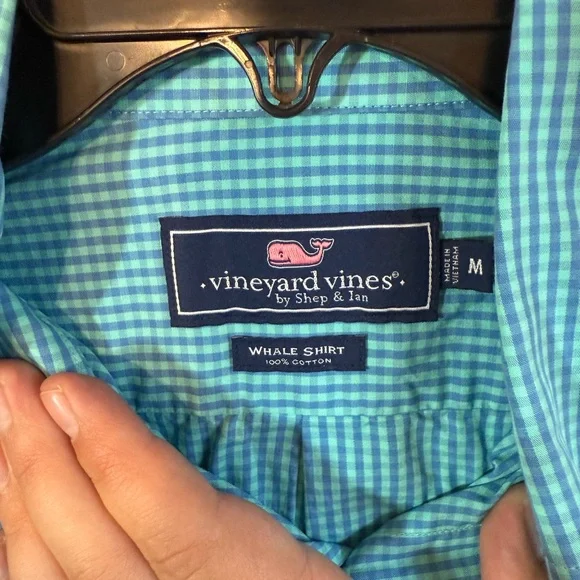 Men’s M Blue Vineyard Vines Whale Shirt Checkered Long Sleeve Preppy Button Up - Picture 5 of 6